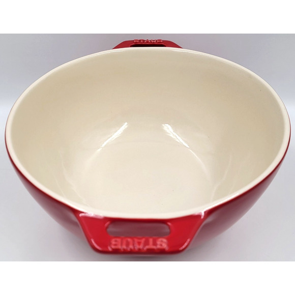 Staub 10" Enamel Cast Iron Mixing Serving Bowl Red Cream Interior France Kitchen - Picture 4 of 9